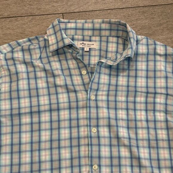 Peter Millar Summer Comfort Mens Large Blue Check Plaid Performance Stretch Golf - Picture 1 of 7